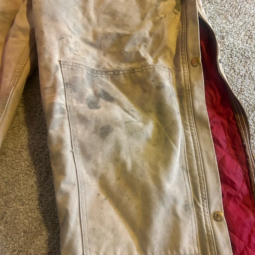 Khaki distressed Carhartt Overalls with Red Lining - Picture 8 of 9